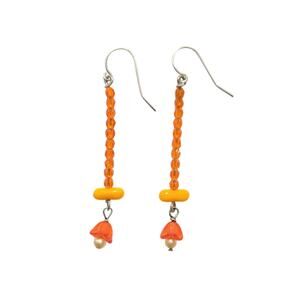 925 Sterling Silver Dangle Drop Earrings Carnelian Pearl Beads Hook Jewelry Lot